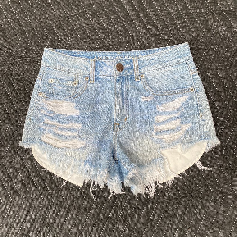 American Eagle Light Wash Hi-Rise Festival Distressed Short